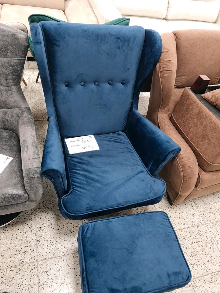 Sessel Ohrensessel Polstersessel mit Hocker Möbel UVP 679€ in Herbstein