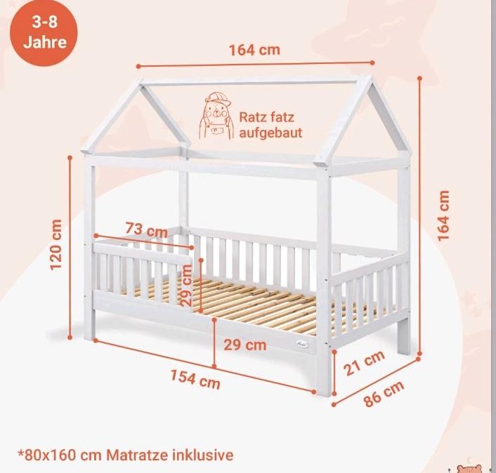 Alcube® Hausbett 80 x 160 cm Komplett-Set in Bergkamen