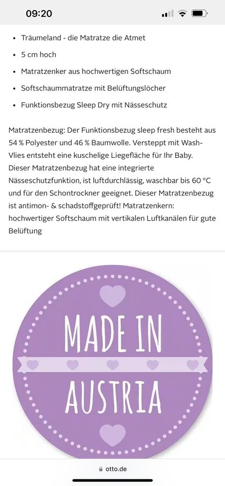 Matratze von Träumeland für Babybay Maxi in Markt Indersdorf