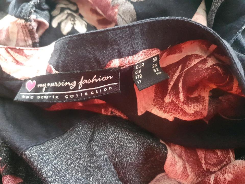 Umstands-/Stillkleid, Schwarz mit Blumen, 52,Oberteil in Kierspe