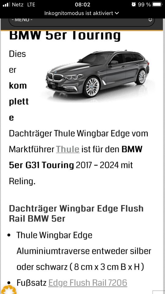Dachträger Thule BMW 520 Touring Wingbar Edge Kombi 2010-2024 in Hamburg