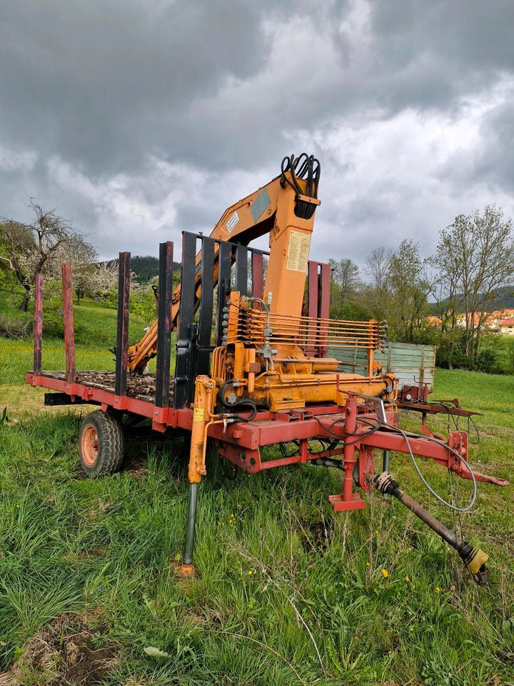 Rückewagen Traktor Anhänger Forstkran Eigenbau Brennholz in Mössingen