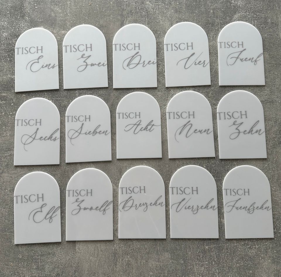 LEIHEN | Tischnummern | Schild | Hochzeit | Acryl | weiß grau in Kappelrodeck