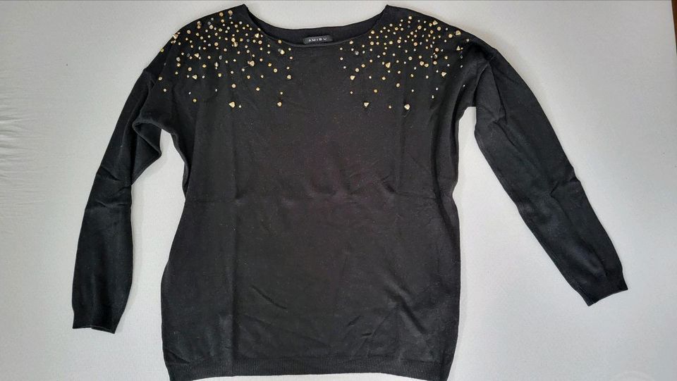 Damen Pullover Sweatshirt Pulli Glitzer 38 M schwarz gold Frühlin in Triftern