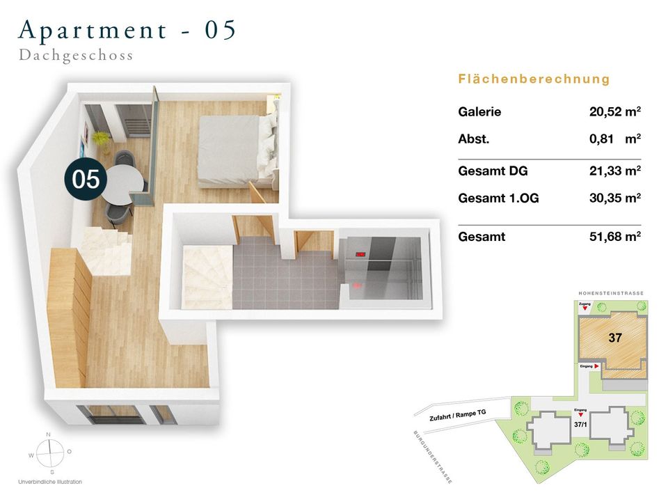 2 Zimmer Wohnung in Zuffenhausen am Bahnhof Neubau Maissonette in Stuttgart