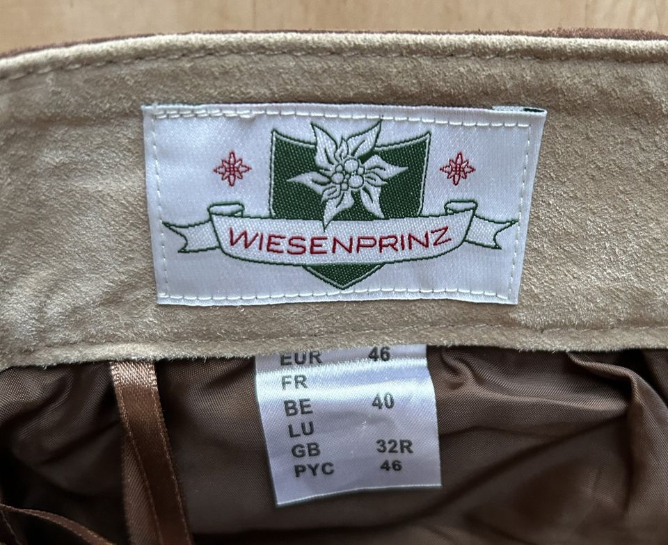 LEDERHOSE TRACHTEN HERREN LEDER HOSE BRAUN 46 M S WIESENPRINZ in Krumbach Schwaben