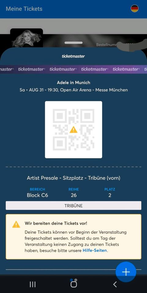 2x Sitzplatzticket für Adelle am 31.08.24 in München in Bergen