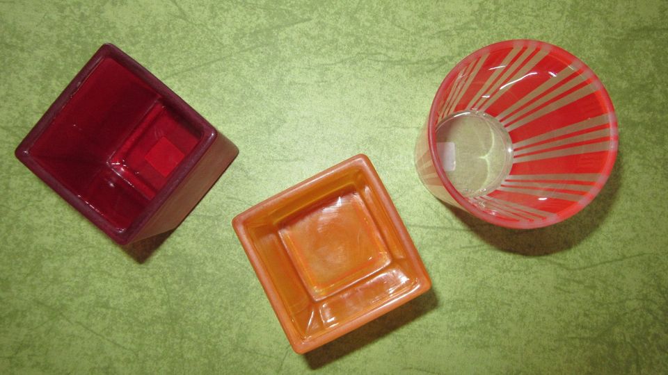 3 PartyLite Teelichthalter Votivkerzenhalter rot orange gestreift in Ruhstorf an der Rott