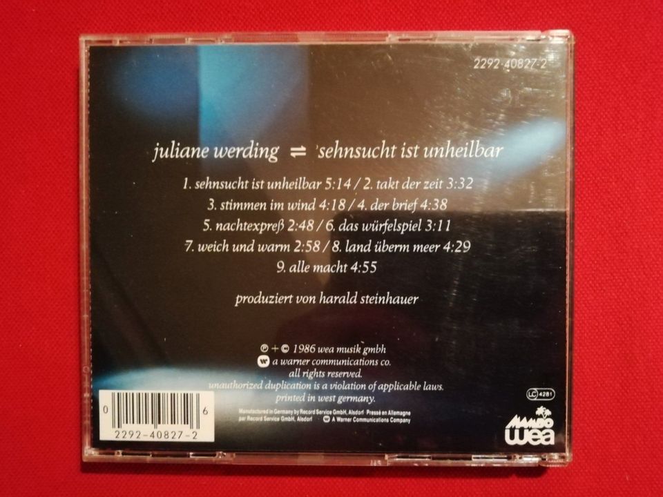 CD  "  Juliane Werding  "  Sehnsucht ist unheilbar in Buggingen