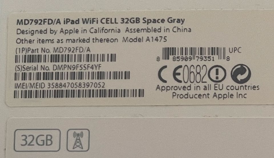 iPad Air Wifi Cell 32GB space gray A1475 in Frohburg