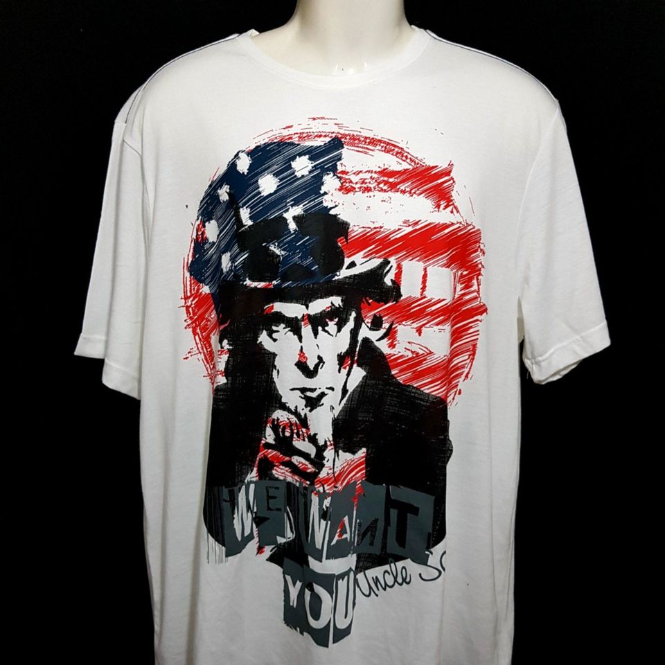 Uncle Sam T-Shirt Tshirt Shirt Rundhals weiß Baumwolle Größe L in Laubach