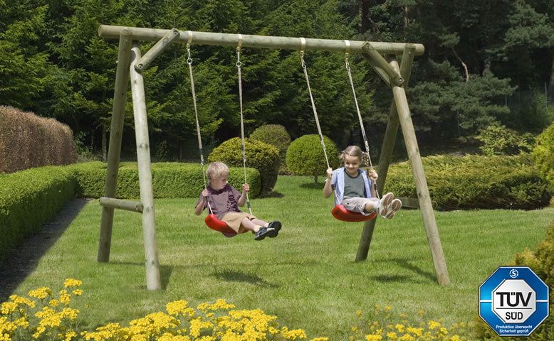 Kinderschaukel 300x190 cm Doppelschaukel Holz Rundholz Spielzeug Garten 3190086 in Hahn am See