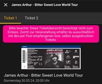 2 James Arthur Konzert Tickets für den 30.5.24, Mönchengladbach Hessen - Nidderau Vorschau