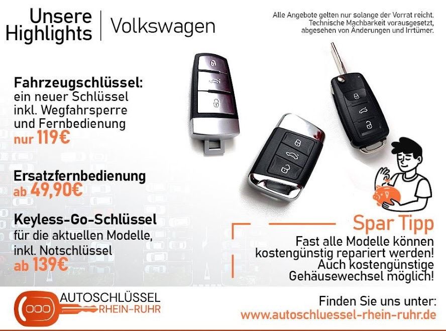 VW Auto-Schlüssel nachmachen ,codieren ,ersatzschlüssel ,verloren ,  Golf,Passat,Tiguan,Beetle,Fox,Lupo,Polo,Sharan,Touran in  Nordrhein-Westfalen - Oberhausen | Auto-Reparaturen und Dienstleistungen |  eBay Kleinanzeigen ist jetzt Kleinanzeigen