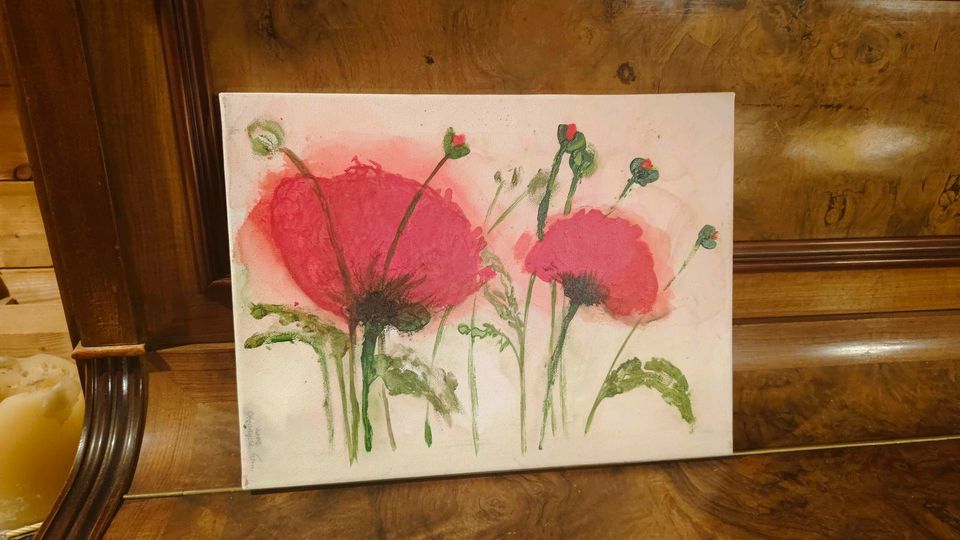 Leinwand Bild bemalt, Mohn Blumen in Kaufering