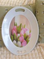 Tablett Tulpen weiß- rosa neu oval Bayern - Schechen Vorschau