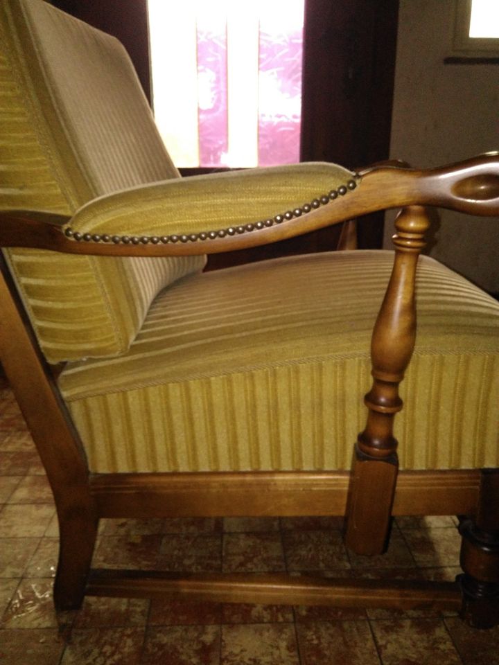 3 Sessel, Vintage massiv, grünlich gestreift in Lichtenau