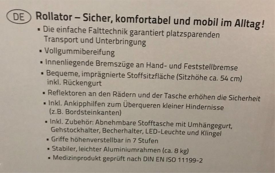 Rollator Ridder Walker, UVP 249€, NEU, LEDLicht, Klingel, Stockh. in Halle