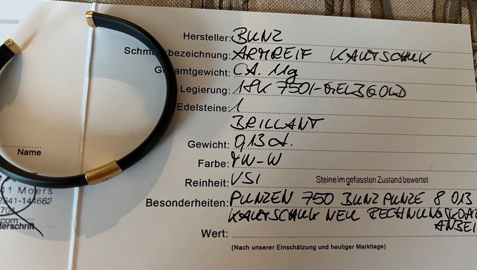 Bunz Kautschuk Armreif GG750 m.Brillant 0,13ct Expertise in Planegg