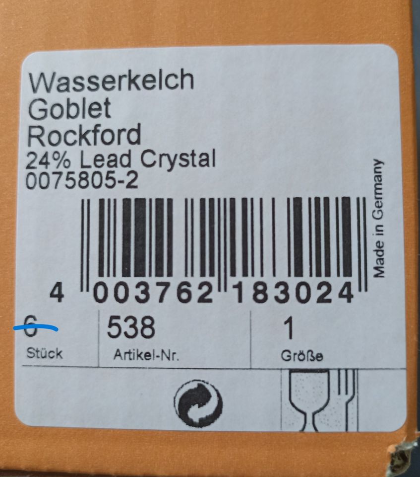 5x Bleikristall Wasserkelche Goblet Rockford in Erbendorf