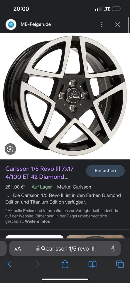 Carlsson Design 1/5 Revo III Smart 17 Zoll Alufelgen 4x100 in Ensdorf