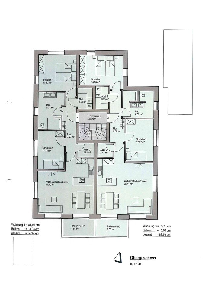 Moderne 3-Zi-OG-Neubau-ETW (Nr. 3) in zentrumsnaher Wohnlage von Vechta in Vechta