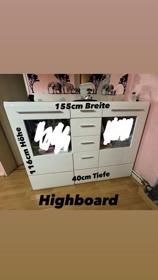 Wohnwand und Highboard 5teilig Hochglanz mit strasssteinchen in Braunschweig