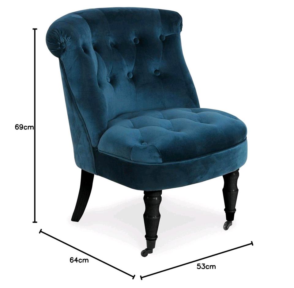 2x Vintage Cocktail Sessel in Blau Samt, mit Rollen in Berlin