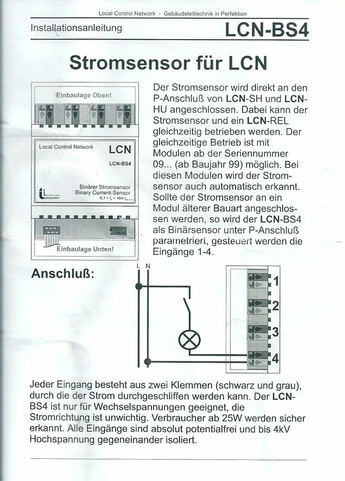 Issendorff LCN - BS4 Stromsensor 1 - 4 Eingänge 100mA - 16A / OVP in Berlin