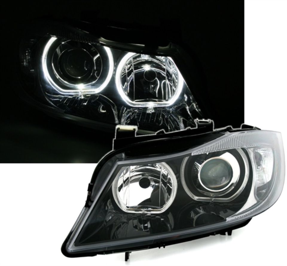 3er BMW E90 + E91 04-09 LED ANGEL EYES SCHEINWERFER SCHWARZ NEU in Herten