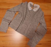 TOP H&M Strick Pullover Gr M Spitzen Kragen Grau Langarmshirt Brandenburg - Schönwalde-Glien Vorschau