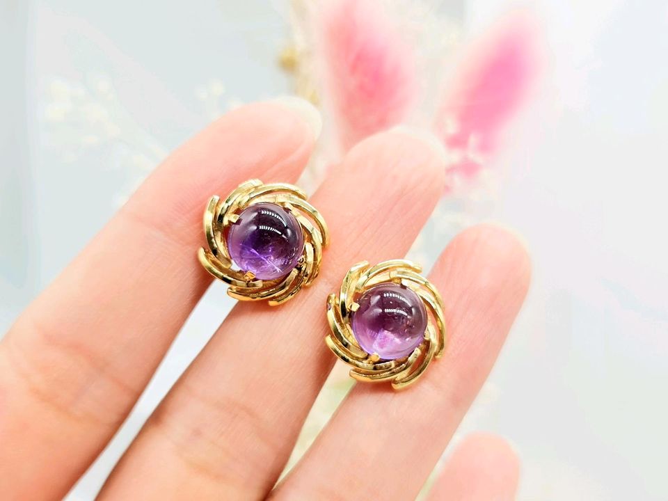 21612 Große Amethyst Ohrringe 585 14 KT gelb Gold in Donaueschingen