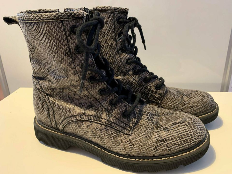 Deichmann Schnürboots, Damen/Mädchen, Grau mit Animal Print Gr.37 in Wörrstadt