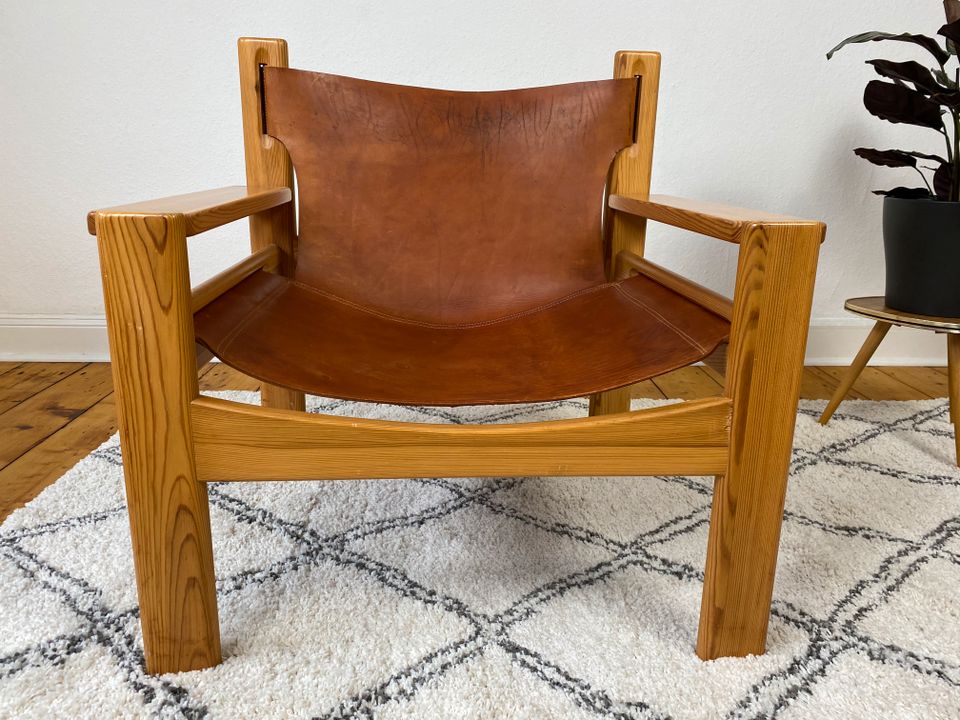 Schwedischer Mid Century Lounge Chair Sessel Kiefernholz Leder in Wuppertal