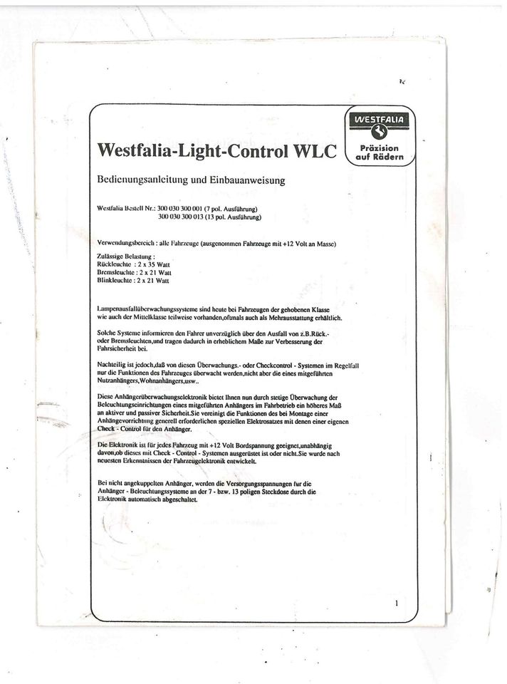 WLC  Westfalia Light - Control  300 030 300 001 in Alfeld (Leine)