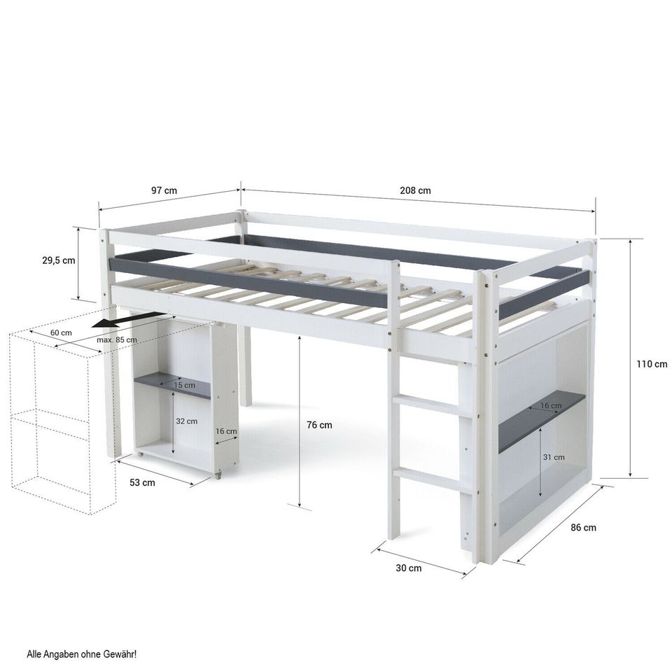 Hochbett Kinderbett 90x200 cm Stockbett Schreibtisch Weiß VB260€* in Magdeburg