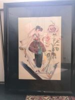 Frau mit Rosen AQUARELL hinter Glas mit Rahmen Chemnitz - Lutherviertel Vorschau