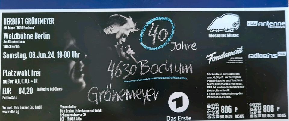 Herbert Grönemeyer Ticket Waldbühne 08.06.2024 in Oberkrämer