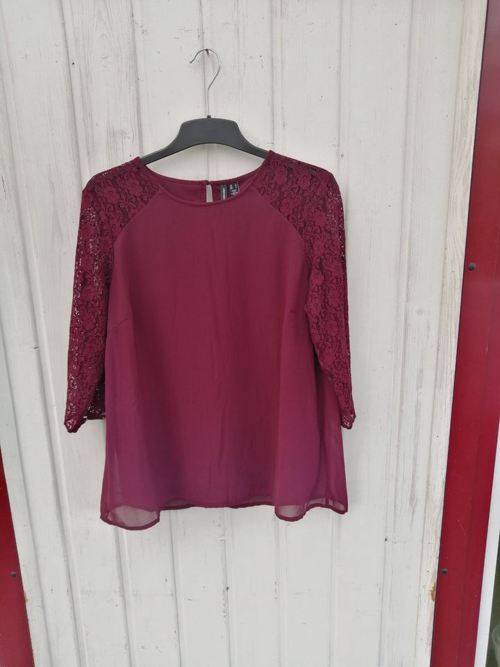 VERO MODA Damen Bluse Blusenshirt 40 L NEU weinrot Häkelärmel in Durbach