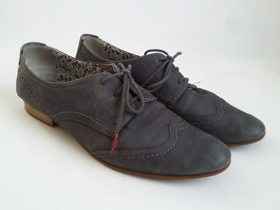 TAMARIS Halbschuhe Gr. 39 Blau navy Leder Budapester Schnürer in Bautzen