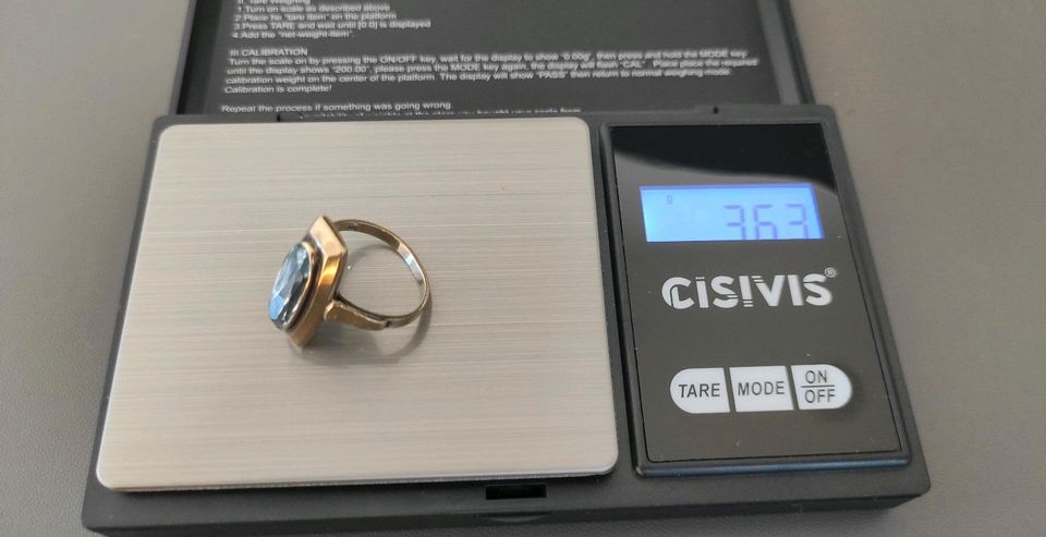 Vintage Gelbgold 333er Ring mit blauem Stein Größe 58-59 in Düsseldorf