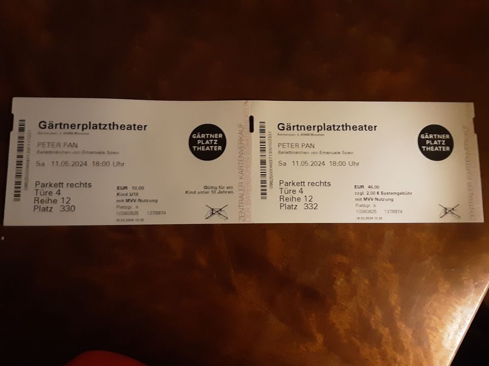 2 Karten für Peter Pan Gärtnerplatztheater 11.5. in München