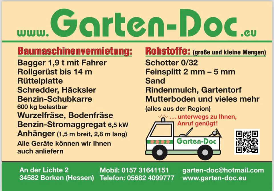 Bagger/  Hänger / Stromaggregat  6,5 kw Holzspalter zu vermieten in Borken