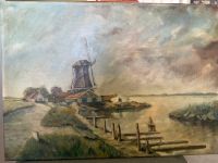 Antikes Ölbild Ölgemälde Leinwand Holland Niederlande Windmühl Niedersachsen - Jork Vorschau