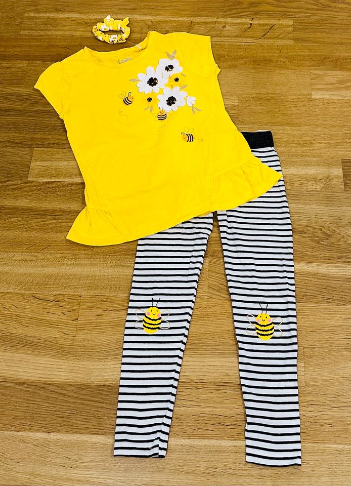 3-tlg. Sommer Set Shirt & Leggings & Haargummi „Biene“ 116/122 in München