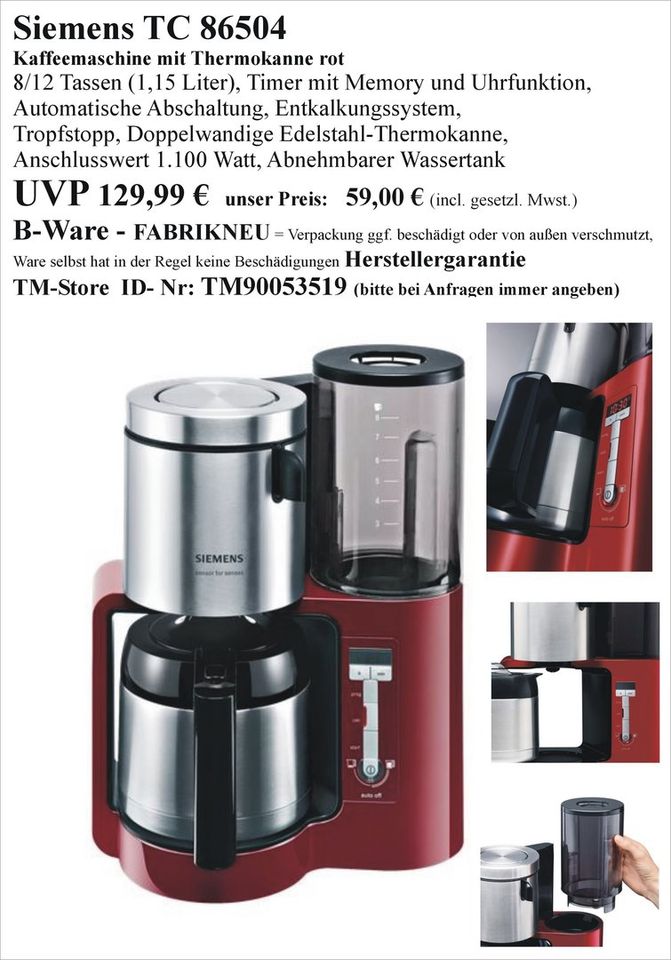 Kleingeräte NEU als B-Ware wie z.B. Allesschneider Dampfbügeleisen Espressomaschine Fleischwolf Föhn Mixer Kaffeemaschine Kaffeevollautomat Stabmixer Staubsauger Toaster Topfset Wasserkocher Akku in Wolfhagen 