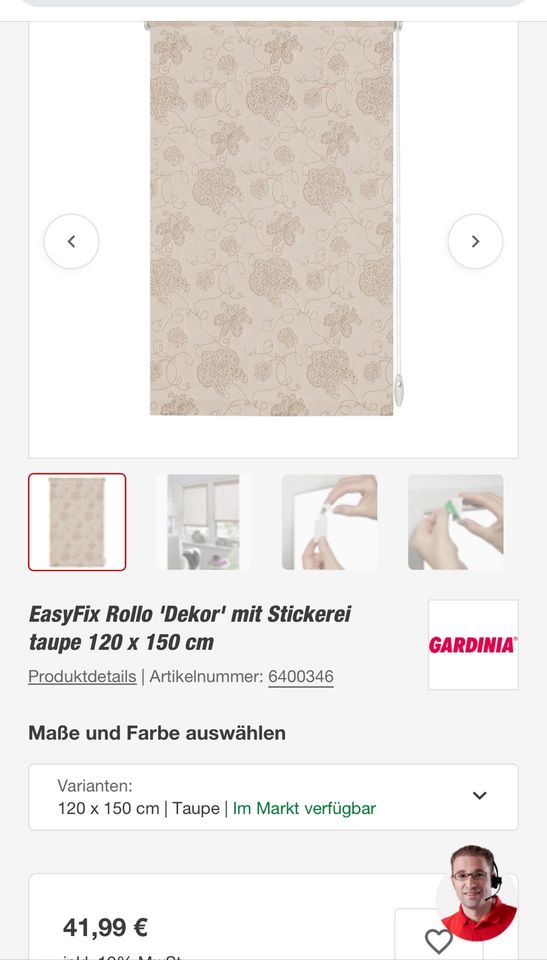 EasyFix Rollo 'Dekor' mit Stickerei taupe 120 x 150 cm in Kalbach