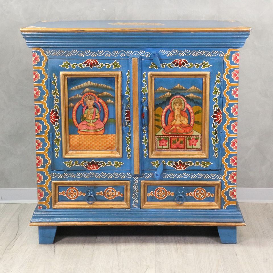 Indisches Sideboard Rabten Buddha Motiv Holzschrank Schrank 77 cm in Bochum