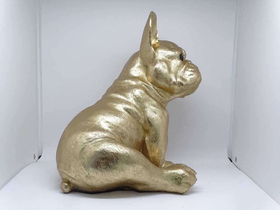 Dekofigur süßer Hund Bulldogge sitzend groß gold Cor Neuware in Wiesbaden