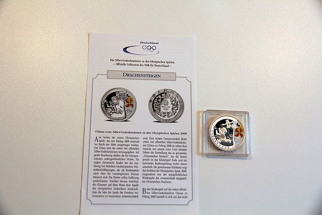 12 x 1 Unze Silber Gedenkmünzen Olympiade 2008, PP, teilcoloriert in Oelsnitz / Vogtland